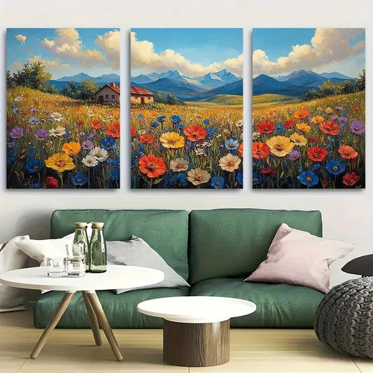 3pcs Vibrant Landscape Wildflowers Calm Scenery Metal Print Ready to Hang Art