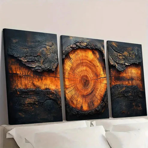 3pcs Tree Ring Wood Grain Desig Wall Art Canvas Unframed - High Quality Print 100% Australian Made Wall Canvas