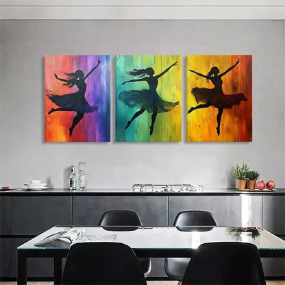 3pcs Colorful Ballerina Silhouette Perfect Wall Art Set Canvas Framed 40x60cm - High Quality Print 100% Australian Made Wall Canvas Ready to Hang