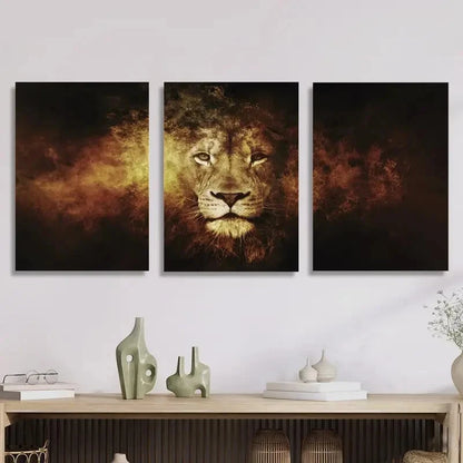 3pcs Art Deco Lion ,Ink Animal Print Metal Print Ready to Hang Art