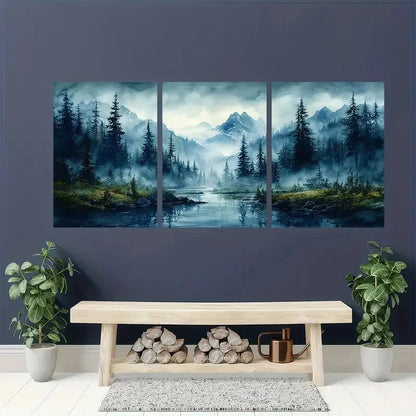 3pcs Abstract Ocean Wave Blue & Green Minimalist Metal Print Ready to Hang Art