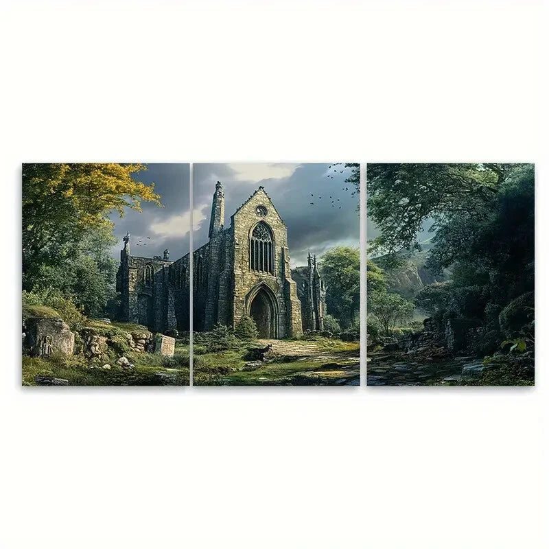 3pcs Yorkshire Dales Abbey Trail Travel Poster Metal Print Ready to Hang Art