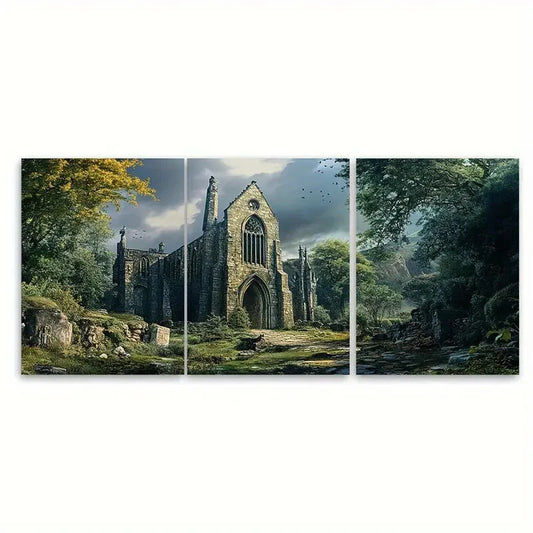 3pcs Yorkshire Dales Abbey Trail Travel Poster Metal Print Ready to Hang Art