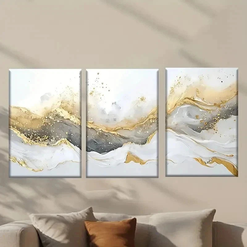 3pcs Golden & White Marble Design Wall Art Set Canvas Framed 40x60cm - High Quality Print 100% Australian Made Wall Canvas Ready to Hang