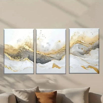3pcs Golden & White Marble Design Wall Art Set Canvas Framed 40x60cm - High Quality Print 100% Australian Made Wall Canvas Ready to Hang