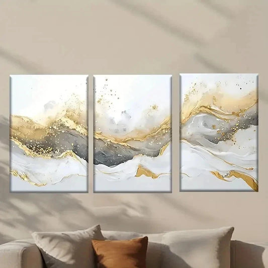 3pcs Golden & White Marble Design Wall Art Set Canvas Framed 40x60cm - High Quality Print 100% Australian Made Wall Canvas Ready to Hang