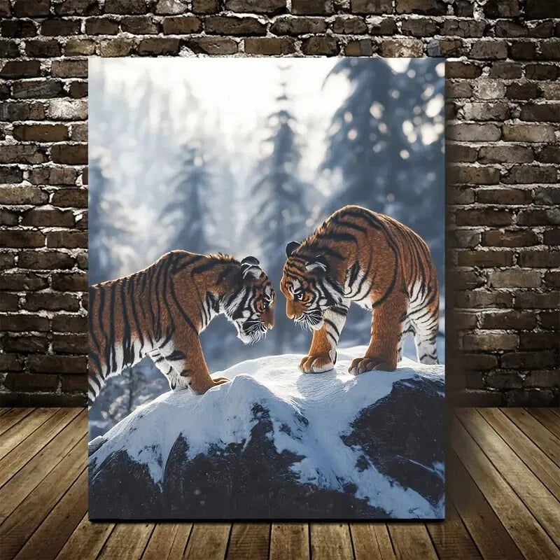 Wildlife Scene with Cinematic Lighting Painting 40x60cm Metal Print Ready to Hang