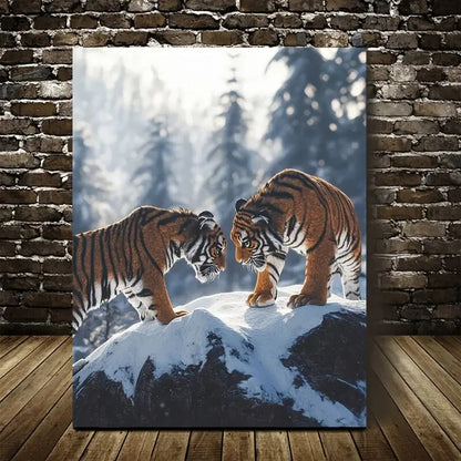 Wildlife Scene with Cinematic Lighting Painting 40x60cm Metal Print Ready to Hang