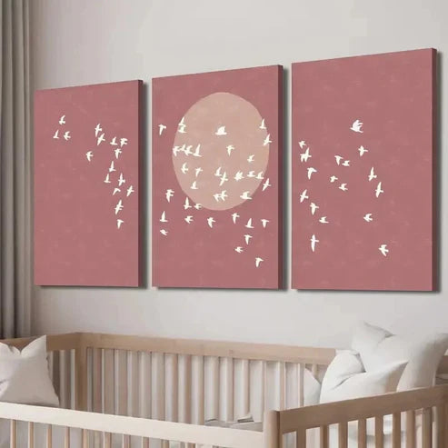 3pcs Minimalist Bird Flock Silhouette Wall Art Set Canvas Unframed - High Quality Print 100% Australian Made Wall Canvas