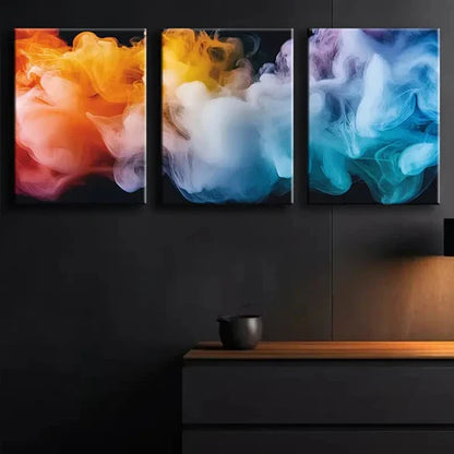 3pcs Colorful Smoke on a Black Background Wall Art Set Canvas Unframed - High Quality Print 100% Australian Made Wall Canvas