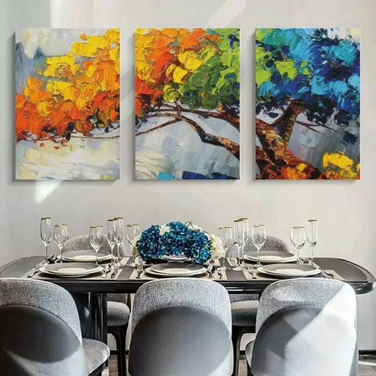 3pcs Colourful Vibrant Tree Painting Metal Print Ready to Hang Art