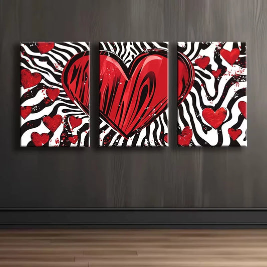 3pcs Red and Black Love Heart Design Wall Art Set Canvas Framed 60x90cm - High Quality Print 100% Australian Made Wall Canvas Ready to Hang