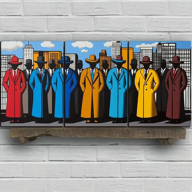 3pcs Men And Women in The City Metal Print Ready to Hang Art