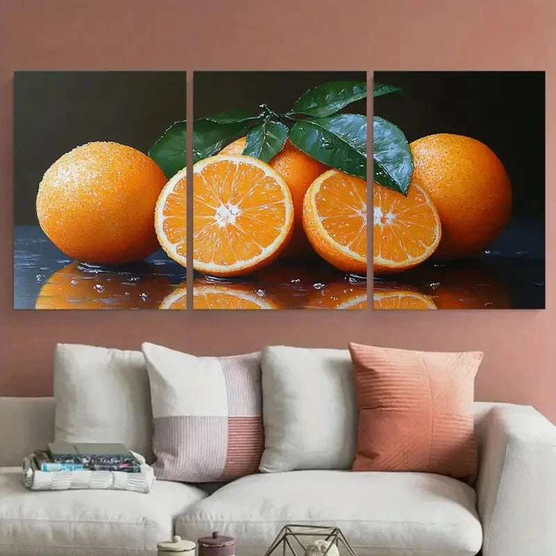 3pcs Vibrant Orange Fruit Citrus Metal Print Ready to Hang Art