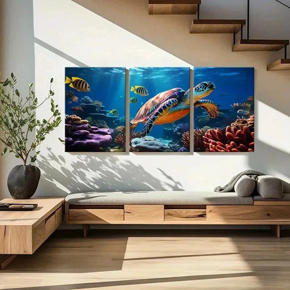 3pcs Marine Life Art Sea Turtle Fish Wall Art Set Canvas Framed 40x60cm - High Quality Print 100% Australian Made Wall Canvas Ready to Hang