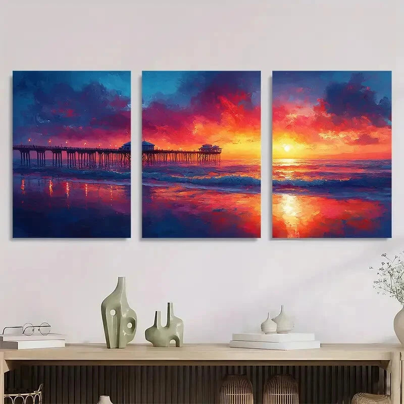 3pcs California Beach Pier Sea Retro Vintage Metal Print Ready to Hang Art