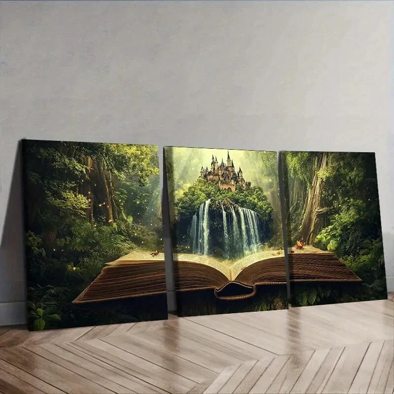 3pcs Book scenery Wall Art Canvas Unframed - High Quality Print 100% Australian Made Wall Canvas