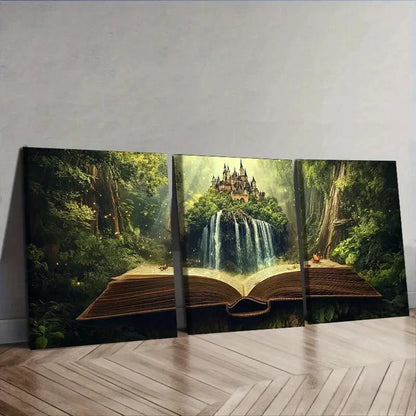3pcs Book scenery Wall Art Canvas Unframed - High Quality Print 100% Australian Made Wall Canvas