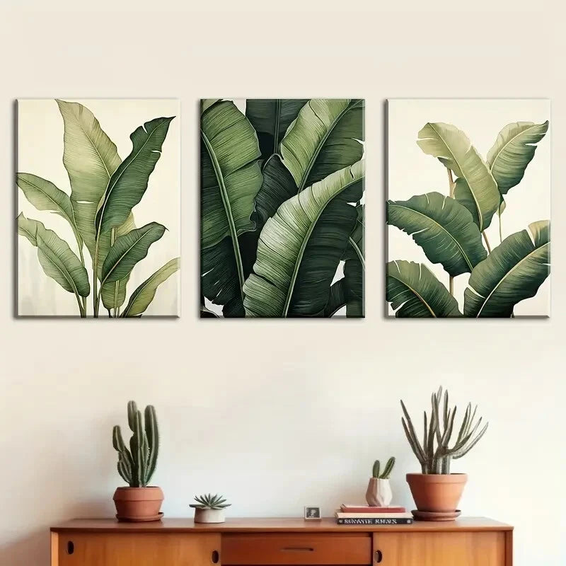 3pcs Featuring Tropical Plant Leaf Landscapes Metal Print Ready to Hang Art