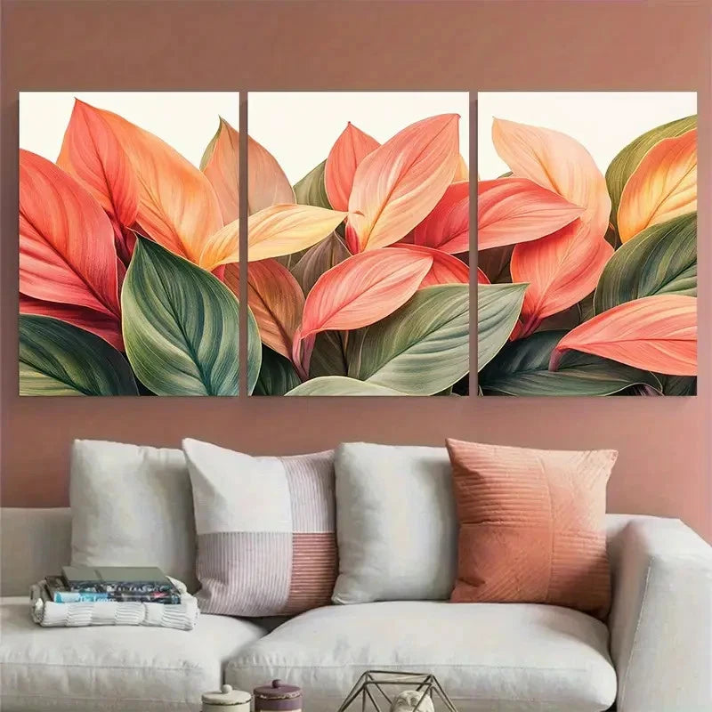 3pcs Cordyline Fruticosa Leaves Exotic Tropical Metal Print Ready to Hang Art