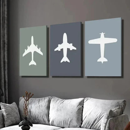 3pcs Airplane Color Filled Aviation Decor Wall Art Set Canvas Unframed - High Quality Print 100% Australian Made Wall Canvas