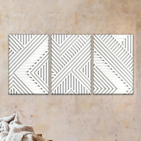 3pcs White and Grey Geometric Wall Art Set Canvas Unframed - High Quality Print 100% Australian Made Wall Canvas - Bella Home Decor