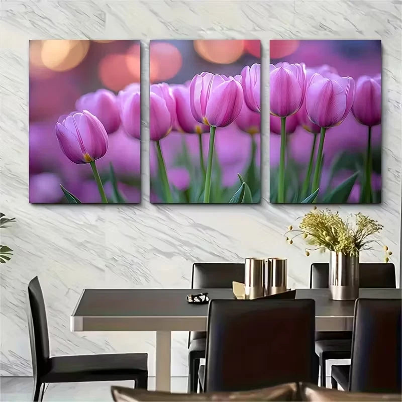 3pcs Violet Toned Tulip Bouquet Metal Print Ready to Hang Art