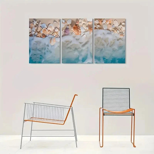 3pcs Seashell Starfish Beach Themed Wall Art Set Canvas Framed 40x60cm - High Quality Print 100% Australian Made Wall Canvas Ready to Hang