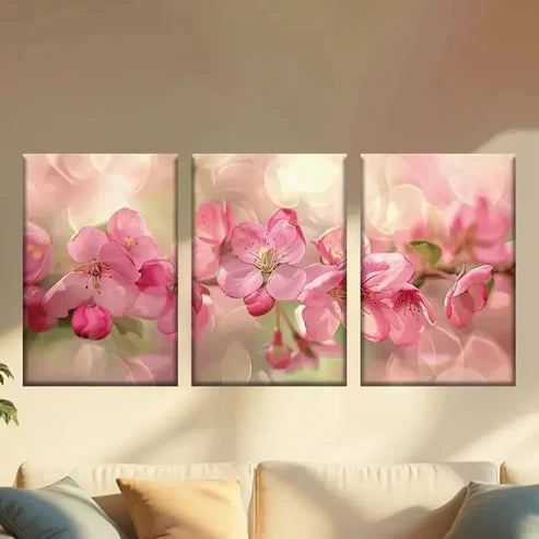 3pcs Charming Pink Cherry Blossoms Wall Art Canvas Unframed - High Quality Print 100% Australian Made Wall Canvas