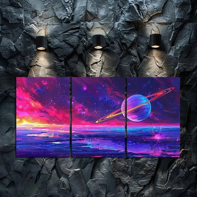 3pcs Solar System Space Themed Metal Print Ready to Hang Art