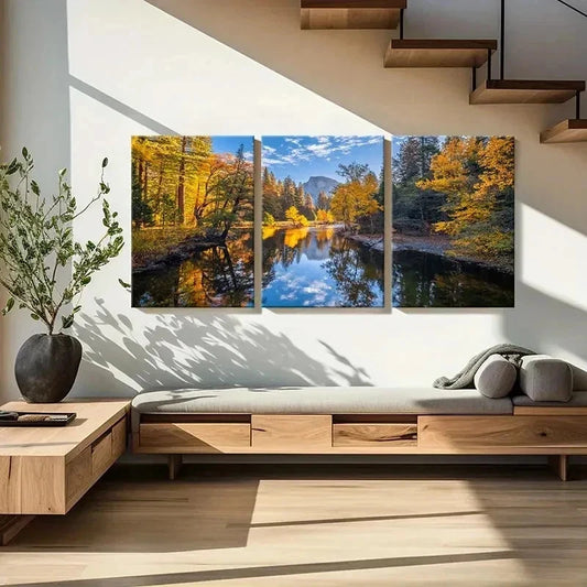 3pcs Forest Woods & Lake Modern Wall Art Set Canvas Framed 40x60cm - High Quality Print 100% Australian Made Wall Canvas Ready to Hang