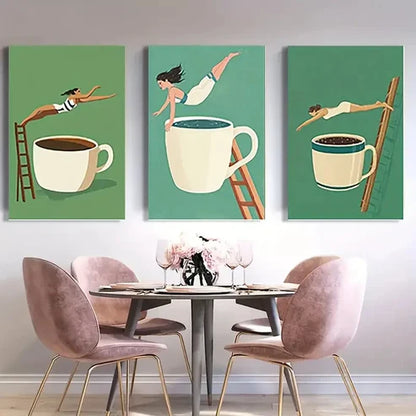 3pcs Chic Coffee Diver Wall Art Set Canvas Unframed - High Quality Print 100% Australian Made Wall Canvas