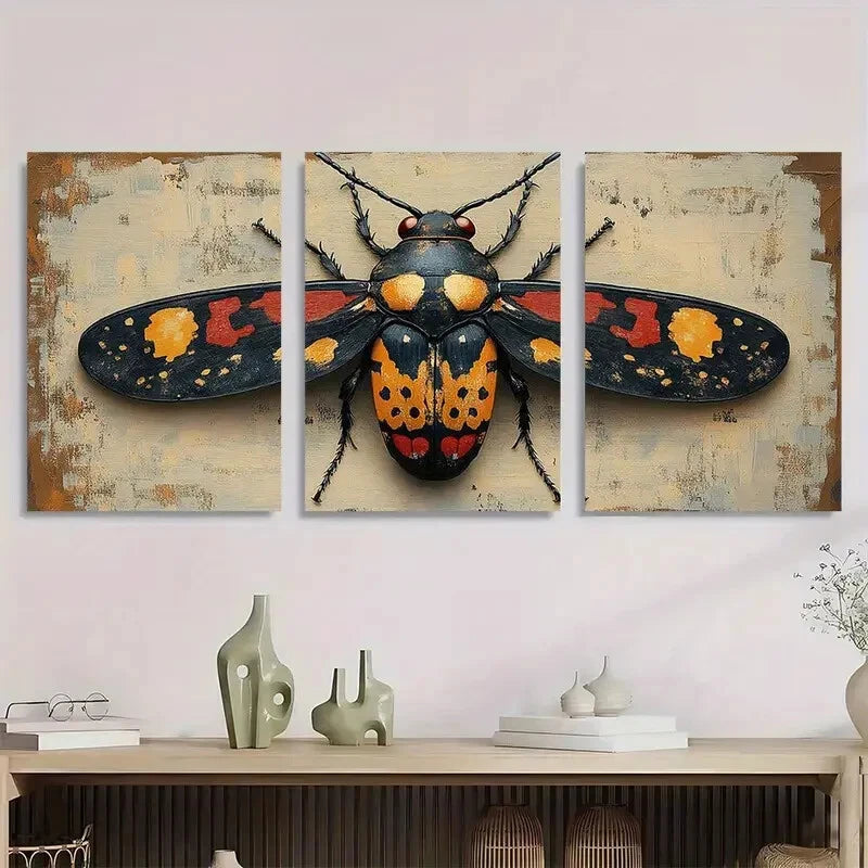 3pcs Vintage Inspired Insect Illustration Metal Print Ready to Hang Art