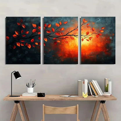 3pcs Nature Painting Autumn Leaves Artwork Metal Print Ready to Hang Art