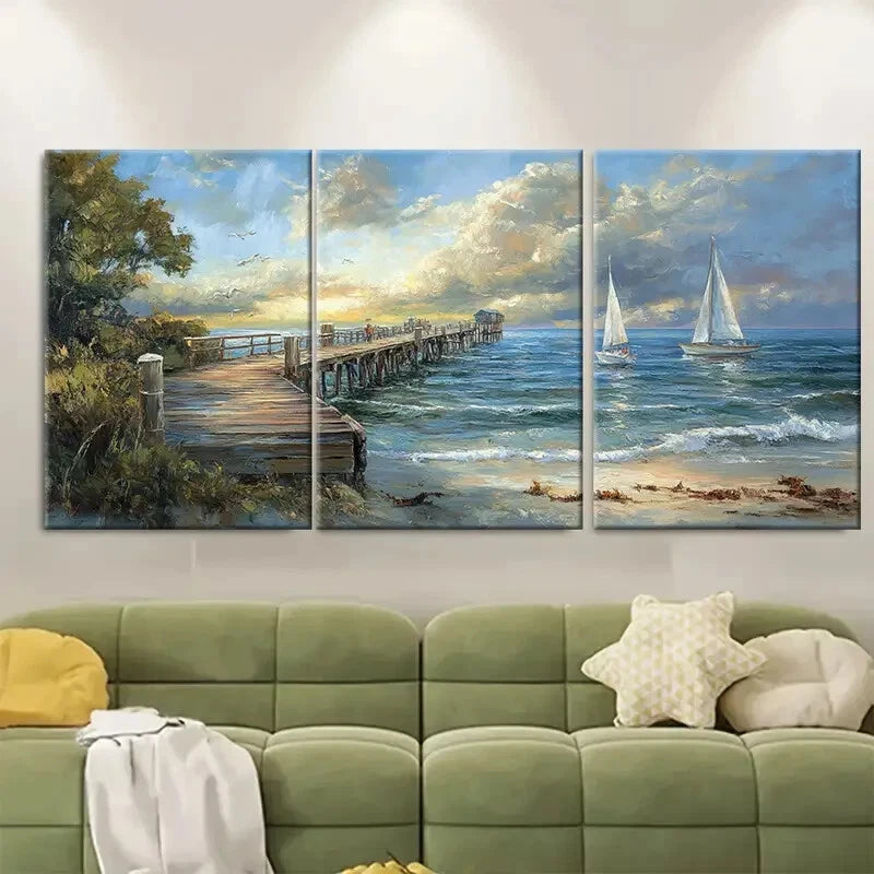 3pcs Seaside Nautical Scene Seaside Metal Print Ready to Hang Art
