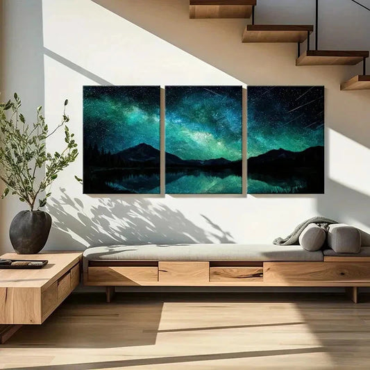 3pcs Starry Night Sky Mountain Reflection Metal Print Ready to Hang Art