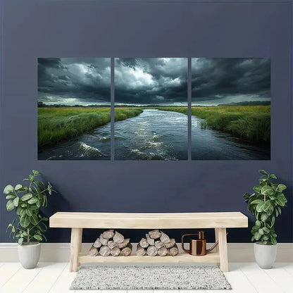 3pcs Dramatic Stormy Sky Landscape Prints Metal Print Ready to Hang Art