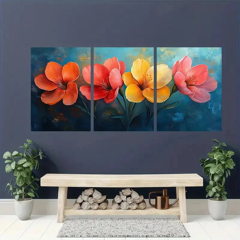 3pcs Spring Floral Vibrant Freesia Flower Metal Print Ready to Hang Art