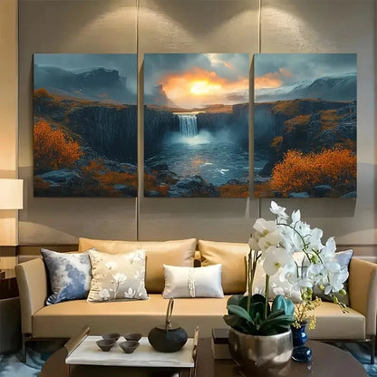 3pcs Iceland Waterfall Nature-Inspired Metal Print Ready to Hang Art