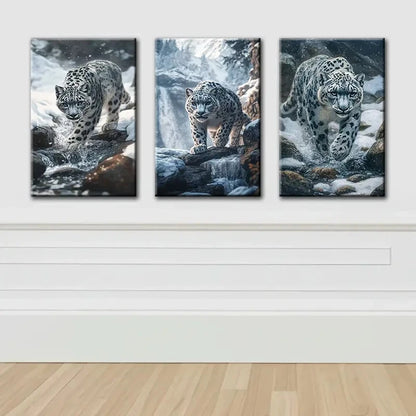 3pcs Snow Leopard Animal Print Wall Art Set Canvas Framed 40x60cm - High Quality Print 100% Australian Made Wall Canvas Ready to Hang