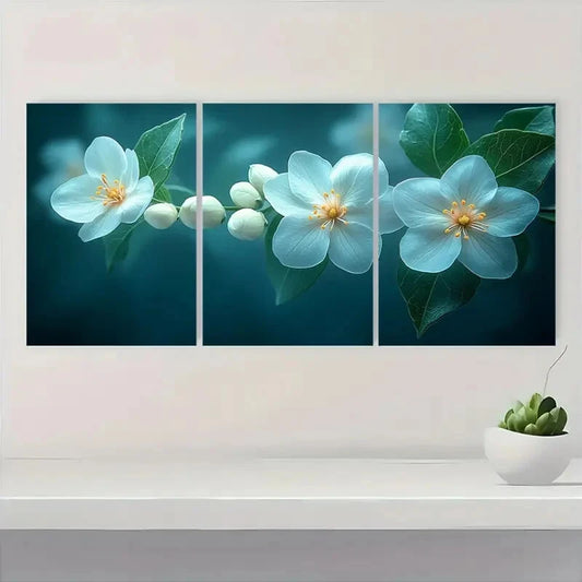 3pcs Elegant Floral White West Indian Jasmine Metal Print Ready to Hang Art