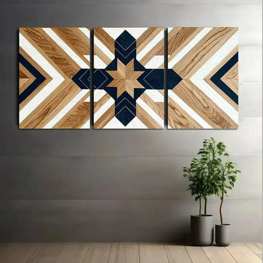 3pcsGeometric Wood Pattern & Arrow Design Metal Print Ready to Hang Art