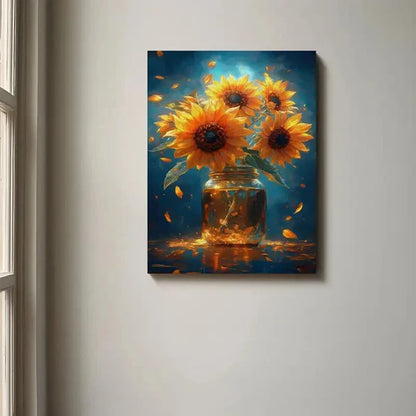 Beautiful Colorful Sunflower Jar Painting 60x90cm Metal Print Ready to Hang