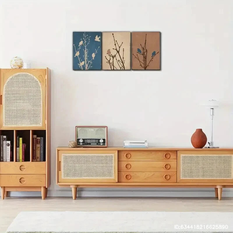 3pcs Birds on a Branch Art Mocha Birds Print Metal Print Ready to Hang Art