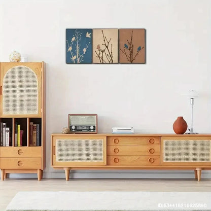 3pcs Birds on a Branch Art Mocha Birds Print Metal Print Ready to Hang Art