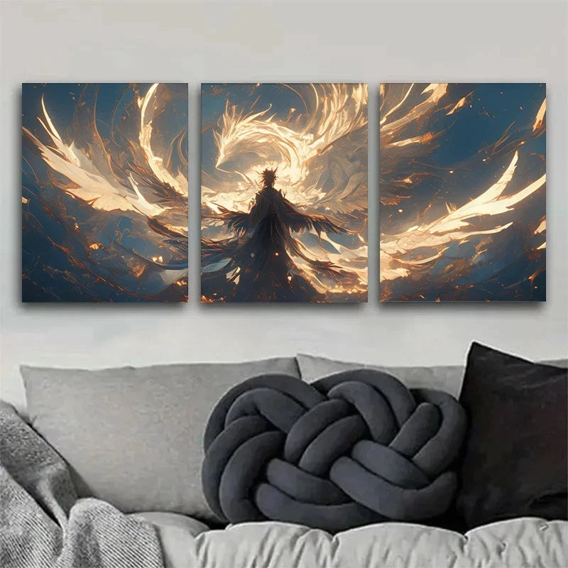 3pcs Mysterious Figure Phoenix Aura Metal Print Ready to Hang Art