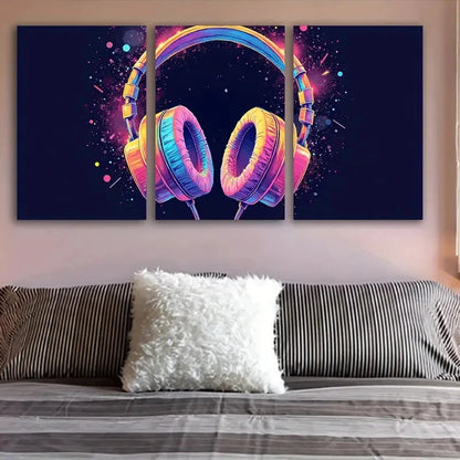 3pcs Vibrant Headphone Canvas Art Wall Art Set Canvas Framed 60x90cm - High Quality Print 100% Australian Made Wall Canvas Ready to Hang