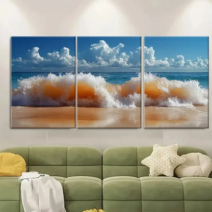 3pcs Australian Ocean Waves Crashing on Seashore Metal Print Ready to Hang Art
