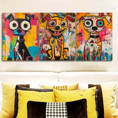 3pcs Cute Abstract Puppies Colourful Metal Print Ready to Hang Art
