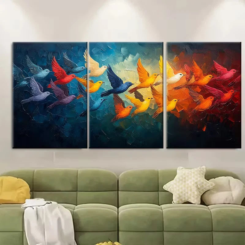 3pcs Elegant Flock of Birds Metal Print Ready to Hang Art